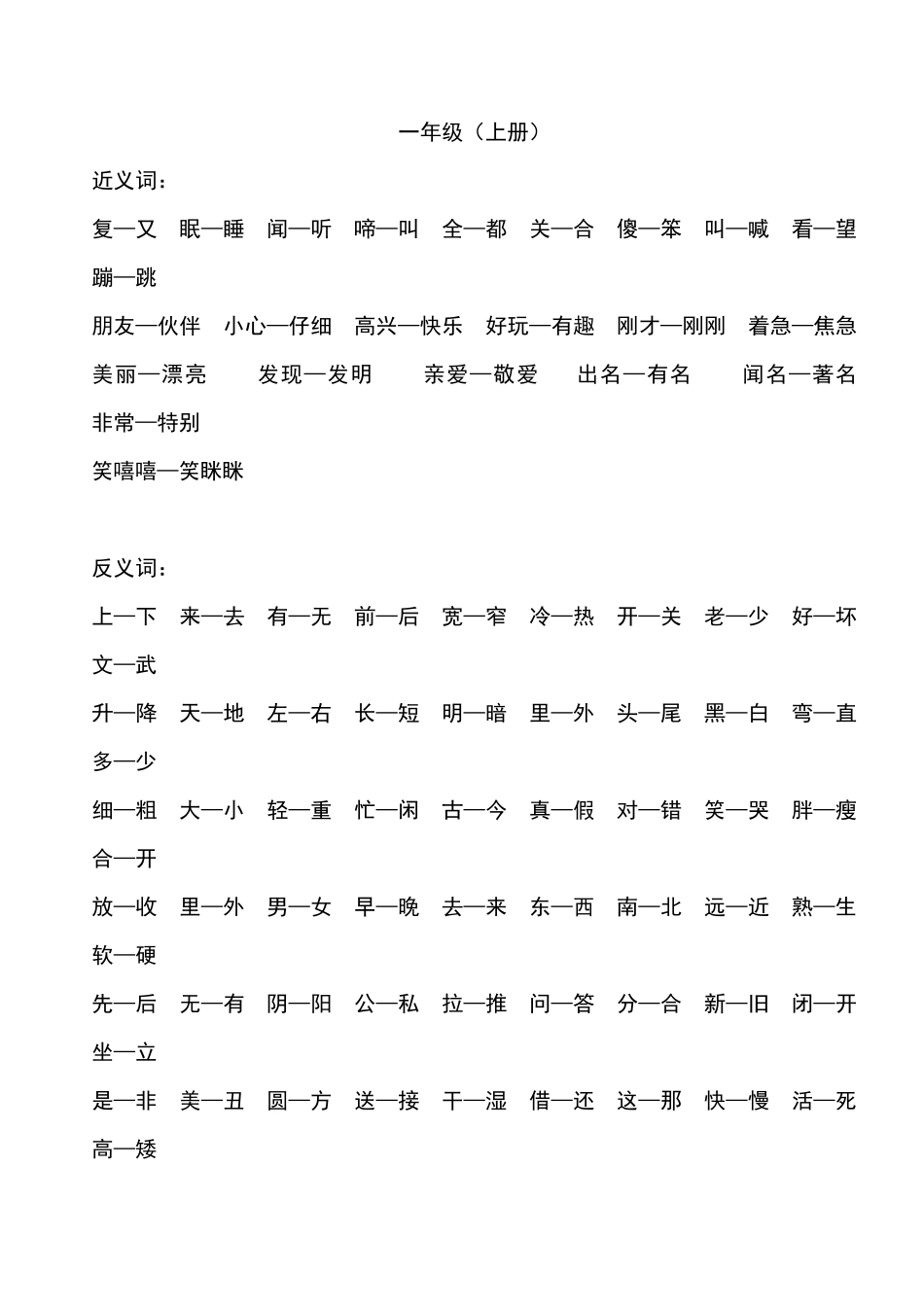 小学语文一到六年级近反义词表_第1页