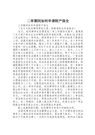 二审期间如何申请财产保全