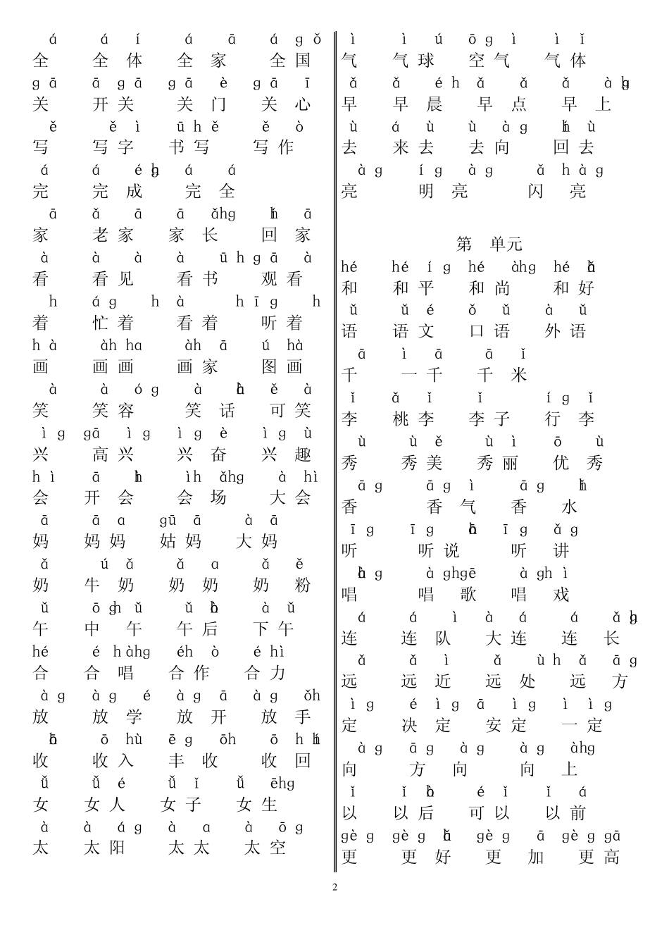 小学语文一年级下册词汇_第2页