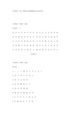 小学语文一至三年级生字表