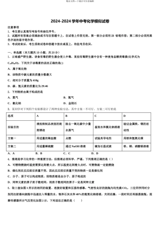 2024年江苏省南京市南京民办育英第二外国语校中考化学适应性模拟试题含解析