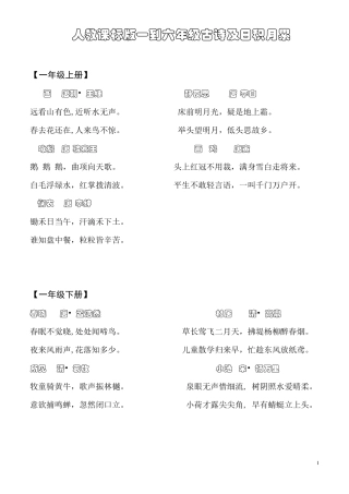 小学语文人教版一至六年级古诗词及日积月累(小升初总结)
