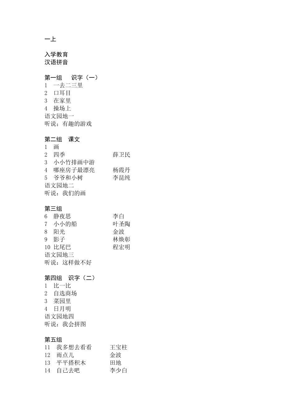 小学语文人教版教材目录_第1页