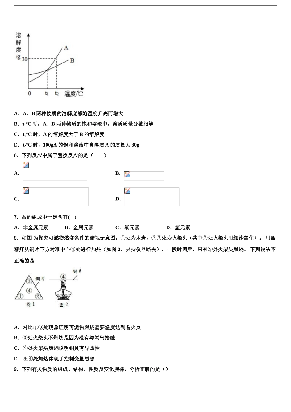 2024年江苏省南京市重点中学中考化学适应性模拟试题含解析_第2页