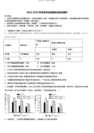 2024年江苏省南通市启东市高三下学期第五次调研考试生物试题含解析