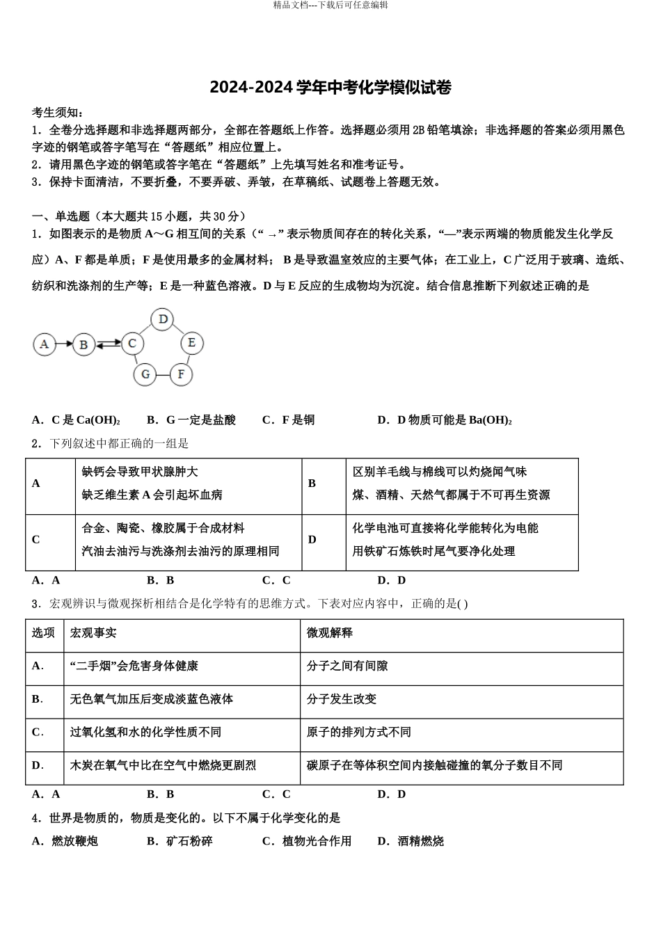 2024年江苏省南通市海安市八校联考中考化学仿真试卷含解析_第1页