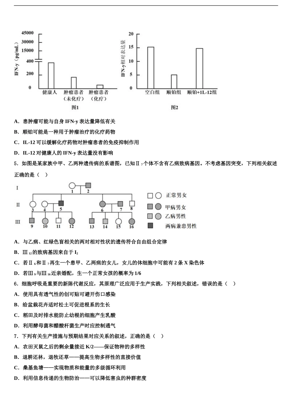 2024年江苏省启东市建新中学高三第五次模拟考试生物试卷含解析_第2页