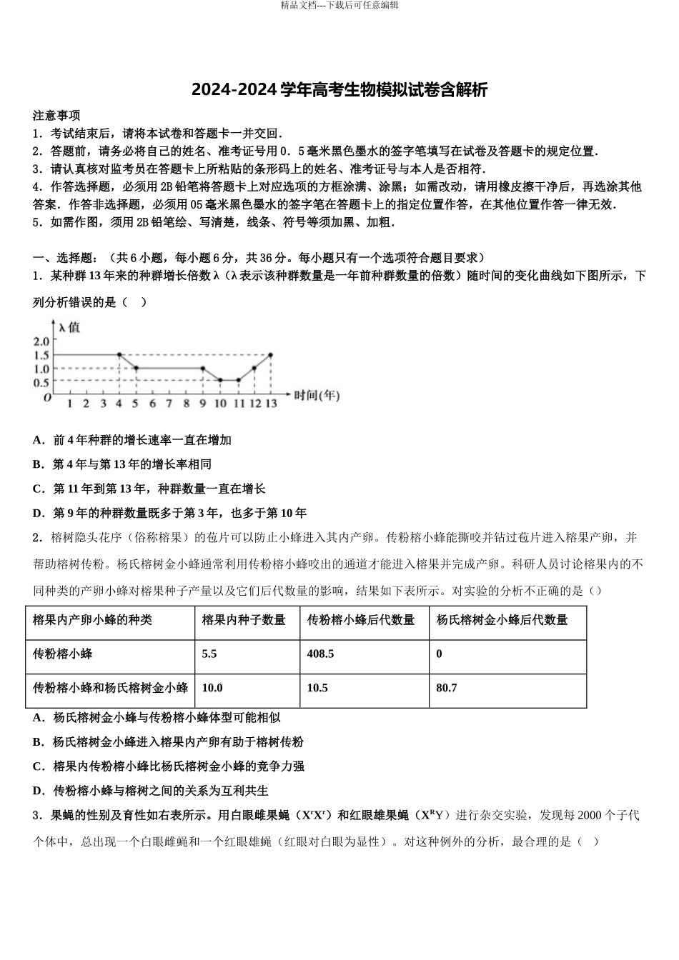 2024年江苏省四校联考高三下学期联合考试生物试题含解析_第1页