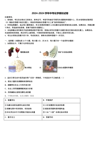 2024年江苏省宜兴市外国语校中考猜题化学试卷含解析