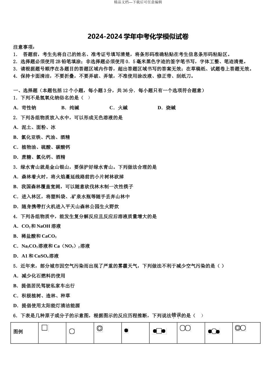 2024年江苏省徐州市新城实验校中考适应性考试化学试题含解析_第1页