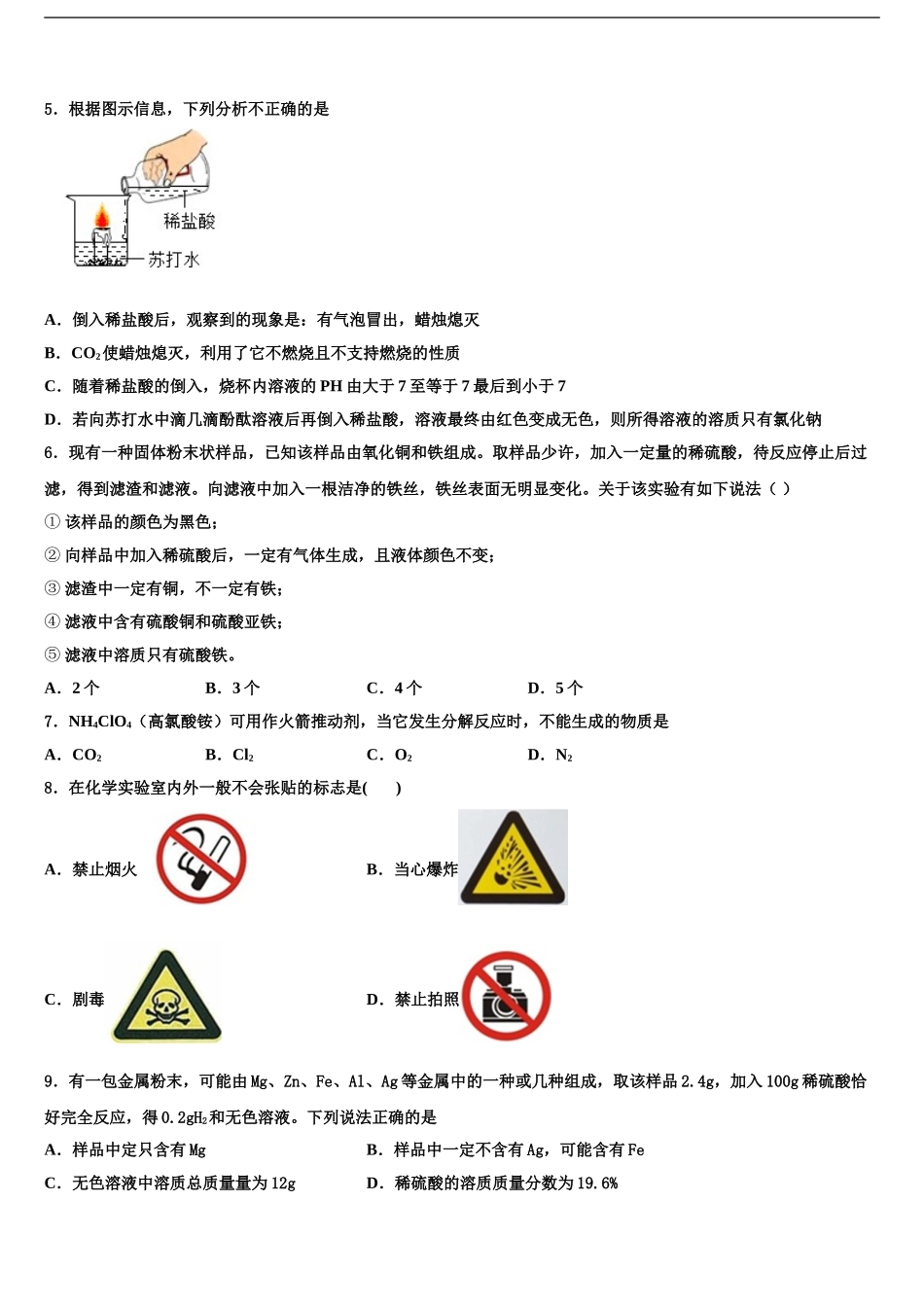 2024年江苏省扬州市宝应县中考化学模拟预测试卷含解析_第2页