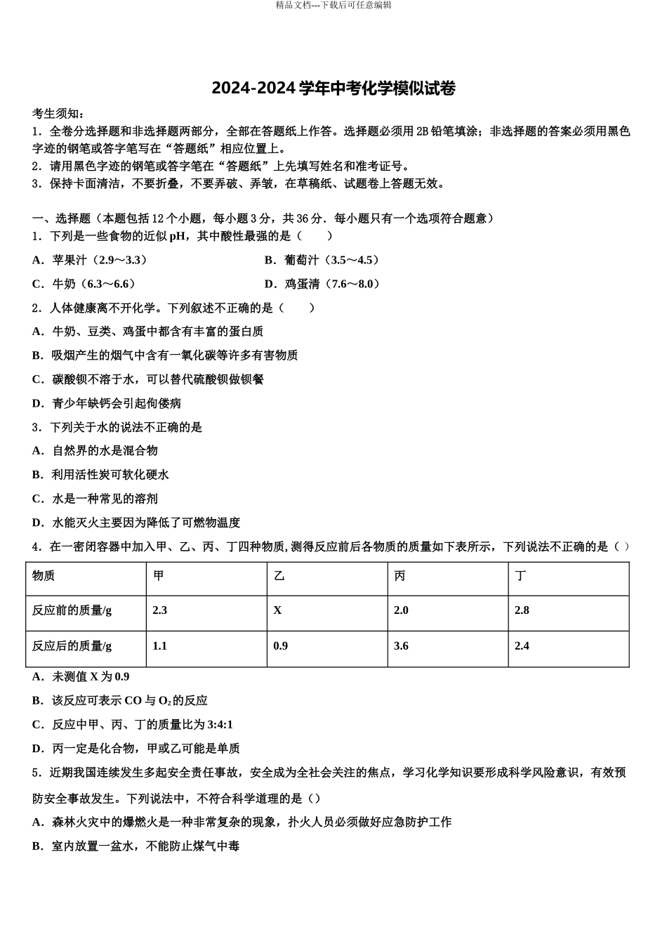2024年江苏省扬州市江都区五校联谊重点中学中考化学模拟预测试卷含解析_第1页