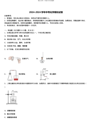 2024年江苏省无锡市江阴市南闸实验校中考化学全真模拟试卷含解析