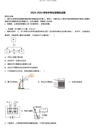 2024年江苏省汇文实中学中考一模化学试题含解析