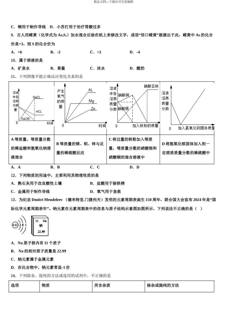2024年江苏省泰兴市老叶初级中学中考化学适应性模拟试题含解析_第3页