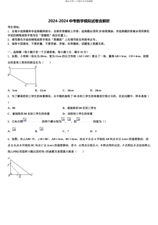 2024年江苏省泰州市常青藤校中考数学对点突破模拟试卷含解析