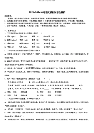 2024年江苏省泰州市泰兴市实验中考语文模拟精编试卷含解析