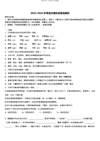 2024年江苏省洪泽区金湖县重点中学中考语文适应性模拟试题含解析