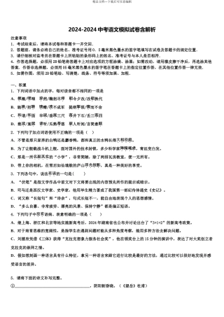 2024年江苏省淮安市涟水实验中学中考语文模拟精编试卷含解析