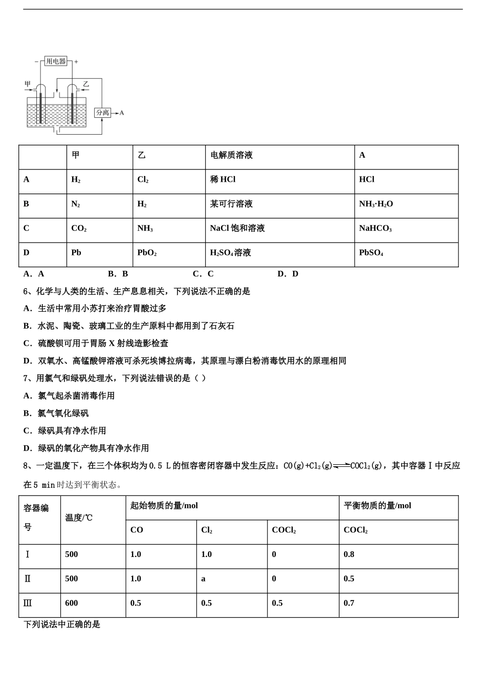 2024年江苏省盐城市亭湖区伍佑中学高三第一次模拟考试化学试卷含解析_第2页