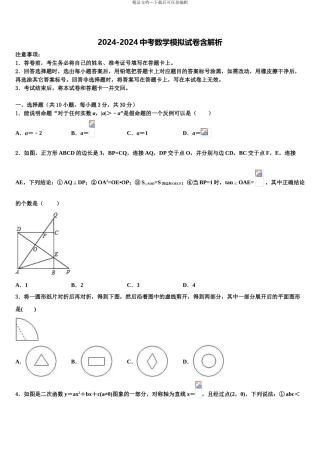 2024年江苏省盐城市射阳实验中学中考适应性考试数学试题含解析