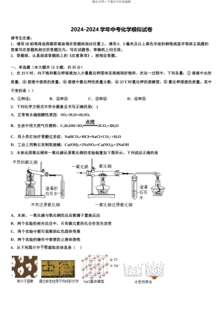 2024年江苏省盐城市盐城中学初中化学毕业考试模拟冲刺卷含解析