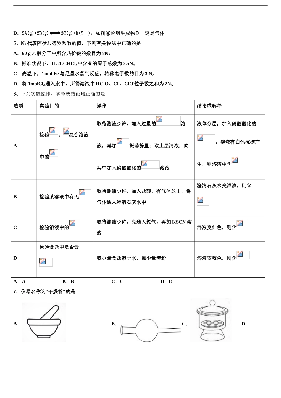 2024年江苏省苏州实验中学高三最后一卷化学试卷含解析_第2页
