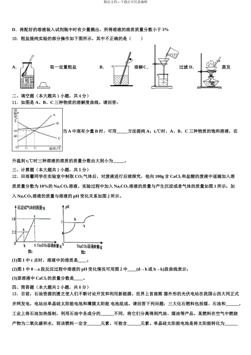 2024年江苏省镇江市宜城中学中考化学适应性模拟试题含解析_第3页