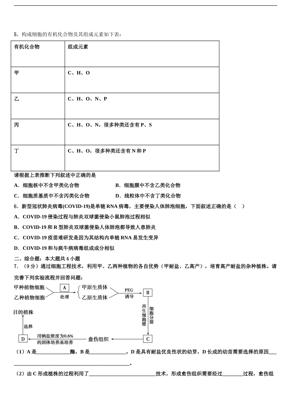 2024年江苏省镇江市淮州中学高考仿真模拟生物试卷含解析_第2页