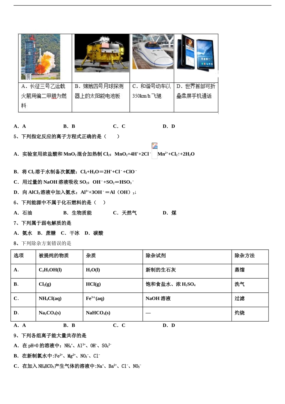 2024年河北大名县第一中学高三化学试卷含解析_第2页