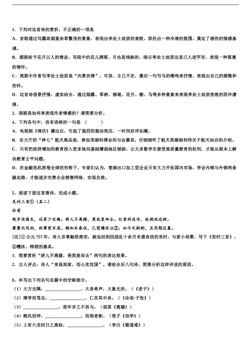 2024年河北师大附中高三第一次模拟考试语文试卷含解析_第2页