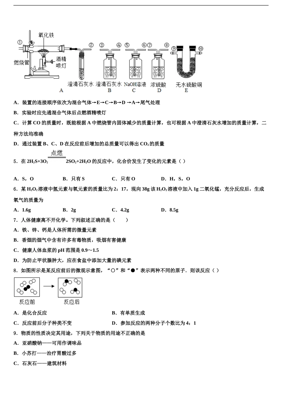 2024年河北沧州中考化学全真模拟试题含解析_第2页
