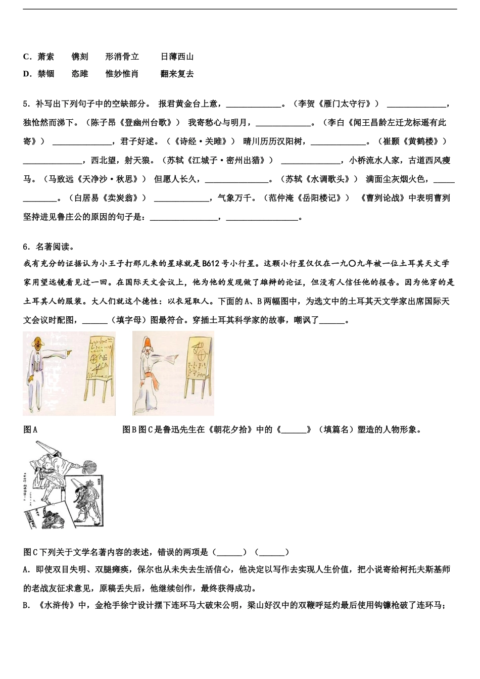 2024年河北省唐山市古治区重点达标名校中考一模语文试题含解析_第2页