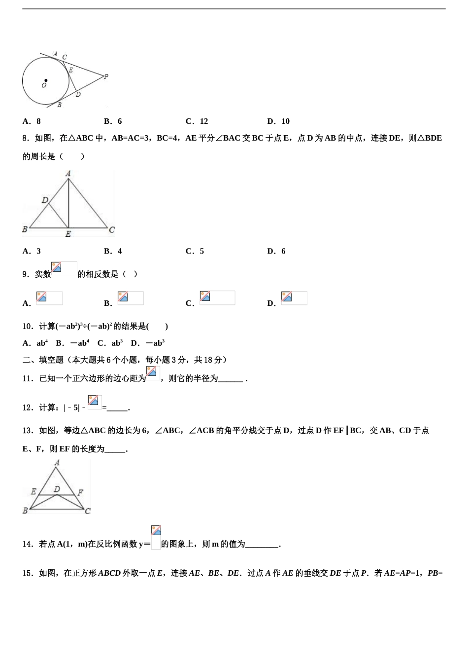 2024年河北省泊头市教研室中考二模数学试题含解析_第2页