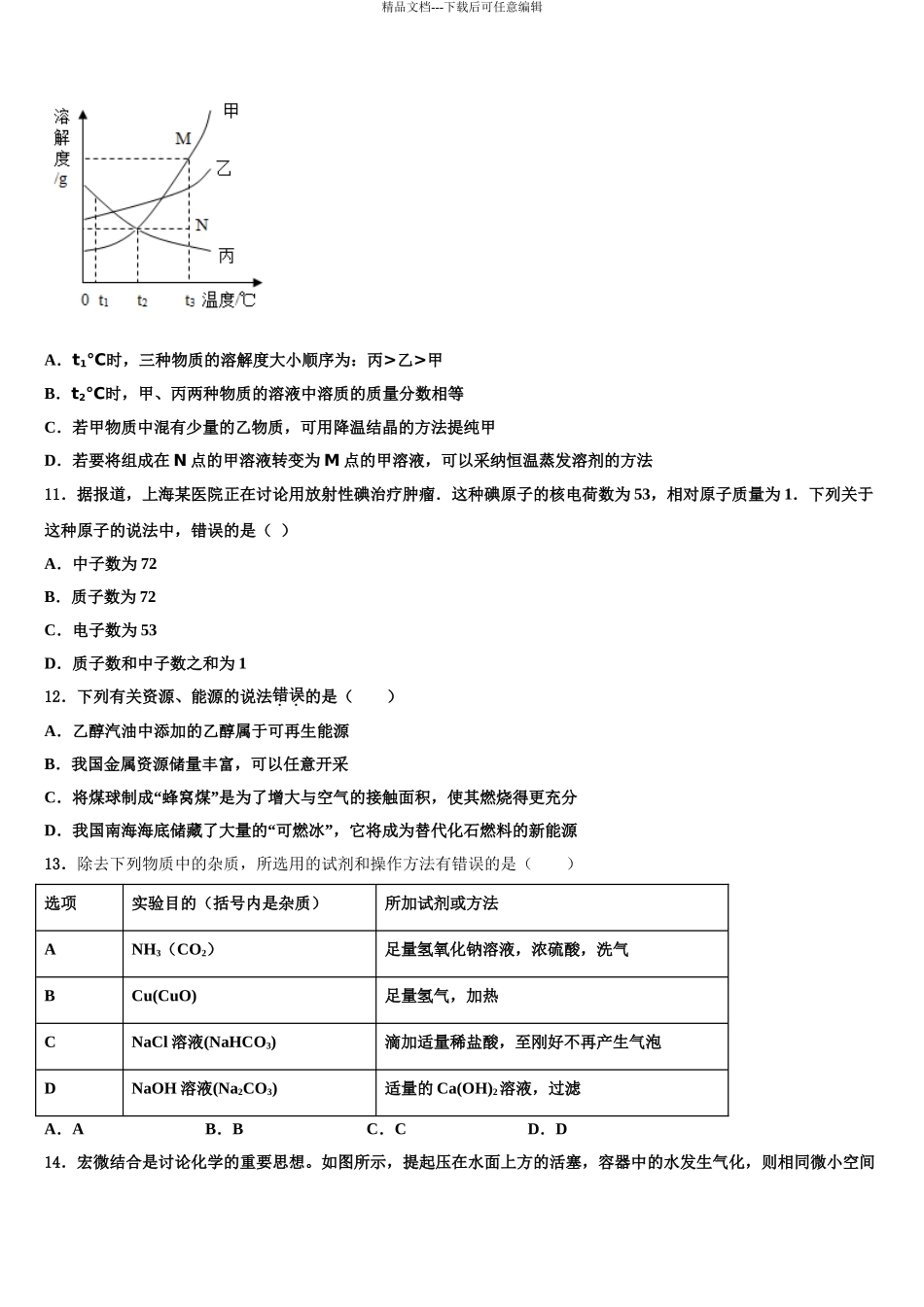 2024年河北省衡水市故城县中考化学考试模拟冲刺卷含解析_第3页