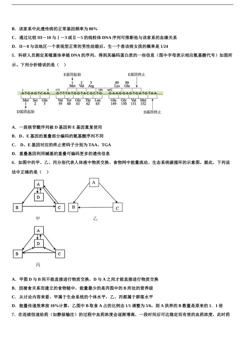 2024年河北省邯郸市大名县一中高考适应性考试生物试卷含解析_第2页