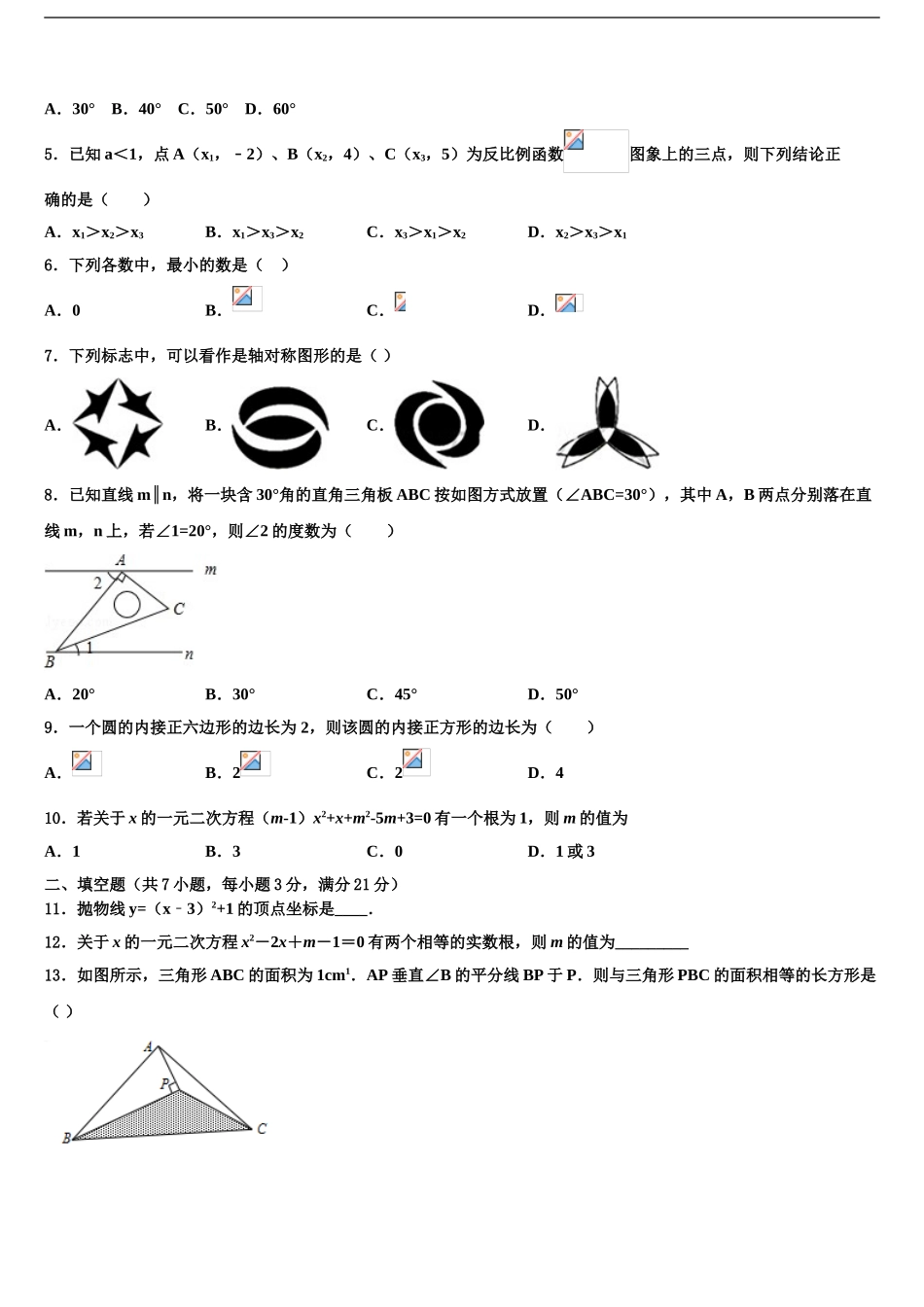2024年河北省邯郸市鸡泽县中考数学最后冲刺浓缩精华卷含解析_第2页