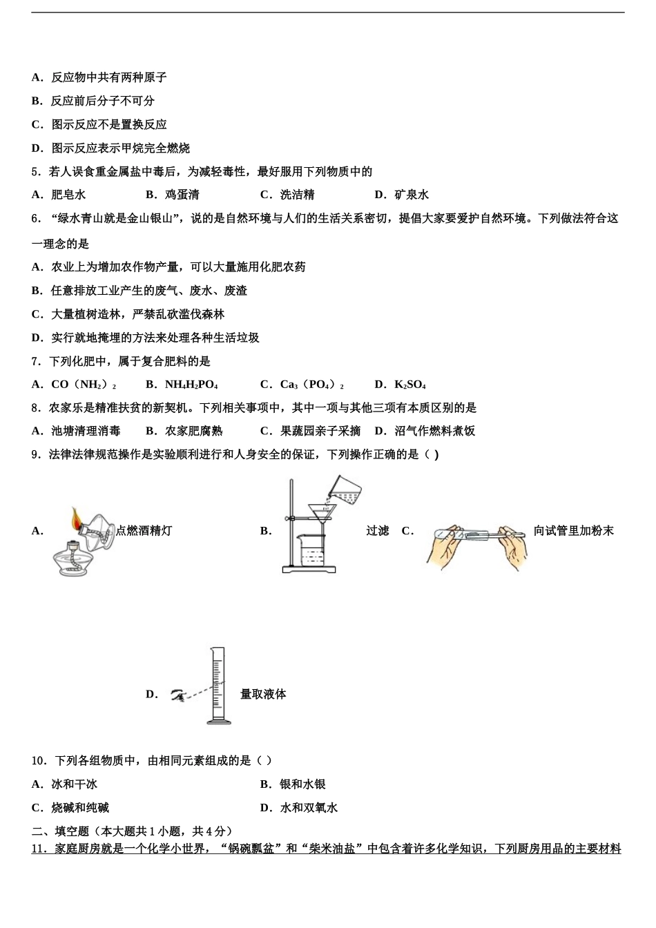 2024年河南省平顶山市第四十三中学中考化学最后冲刺模拟试卷含解析_第2页