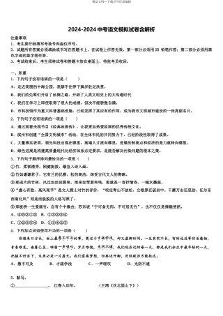 2024年河南省新乡市一中教育集团达标名校中考语文模拟预测试卷含解析