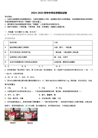 2024年河南省漯河召陵区七校联考中考化学模拟预测题含解析