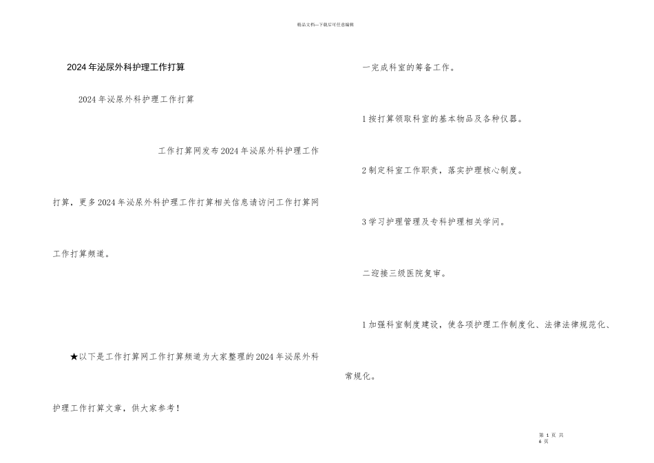 2024年泌尿外科护理工作计划_第1页