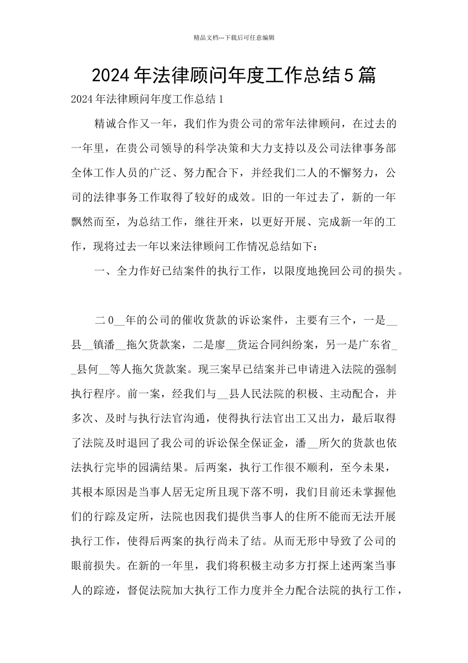 2024年法律顾问年度工作总结5篇_第1页