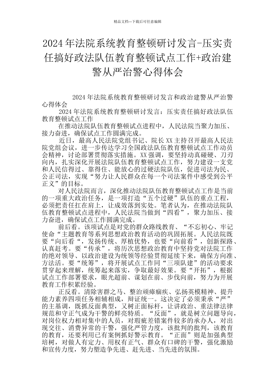 2024年法院系统教育整顿研讨发言_第1页