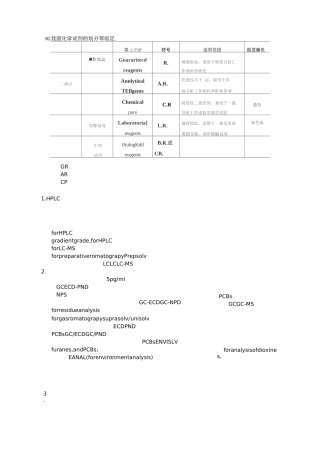 化学试剂等级中英对应