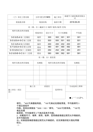 结构尺寸位置抽查记录楼