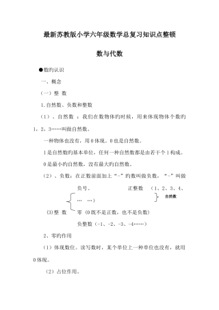 2025年新苏教版小学六年级总复习知识点整理