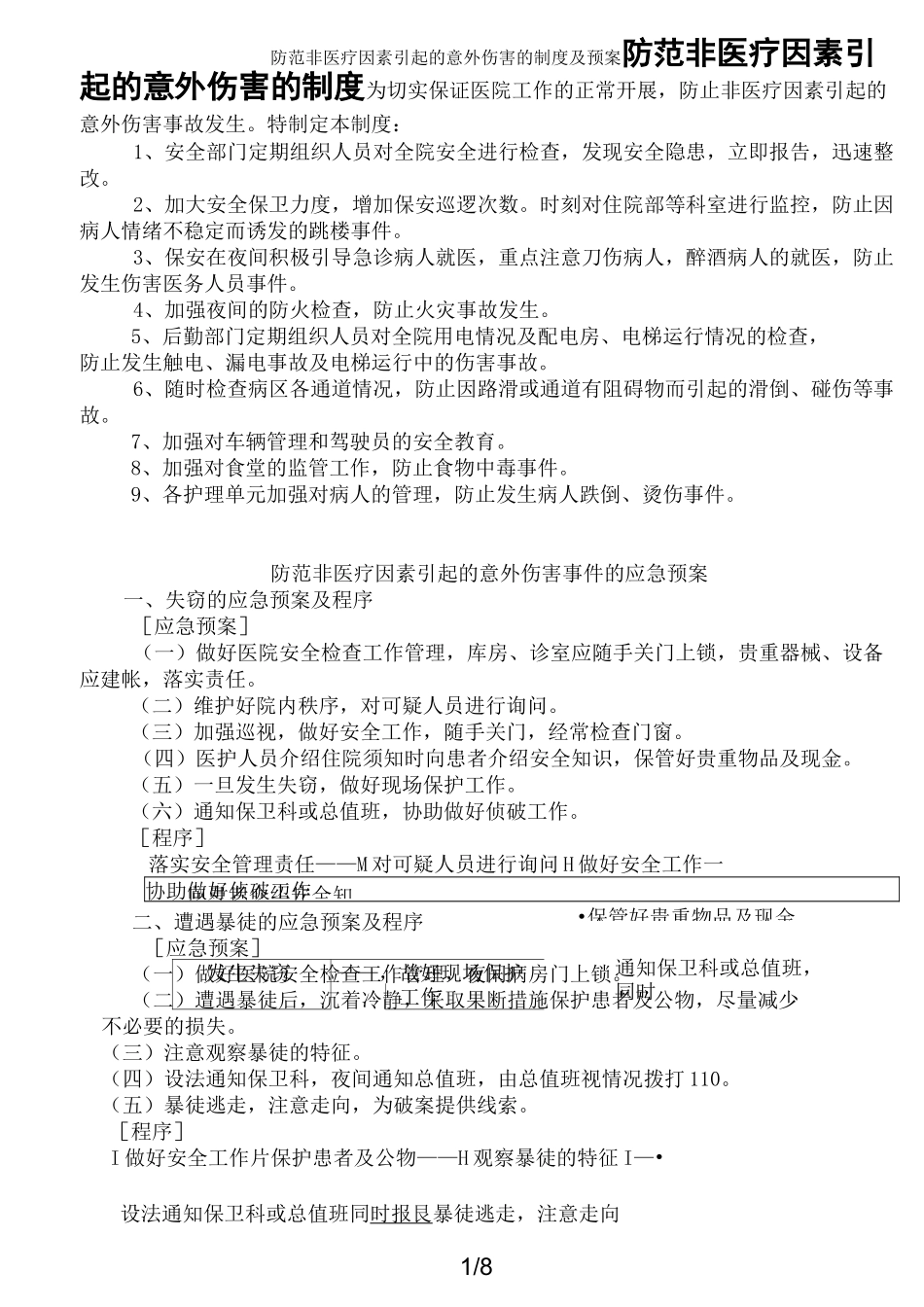 防范非医疗因素引起的意外伤害的制度及预案_第1页