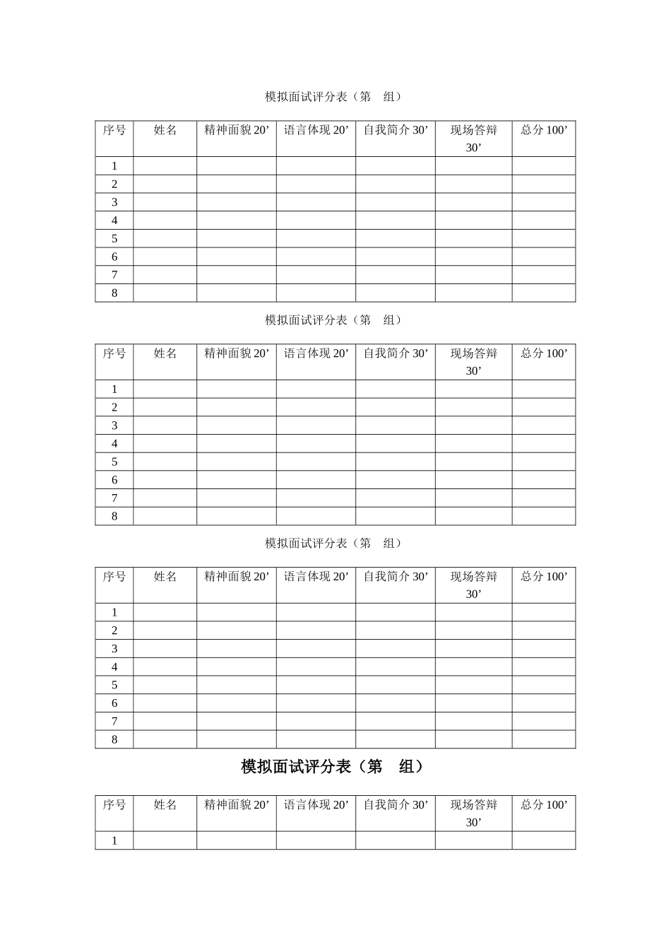 2025年模拟面试评分表_第1页