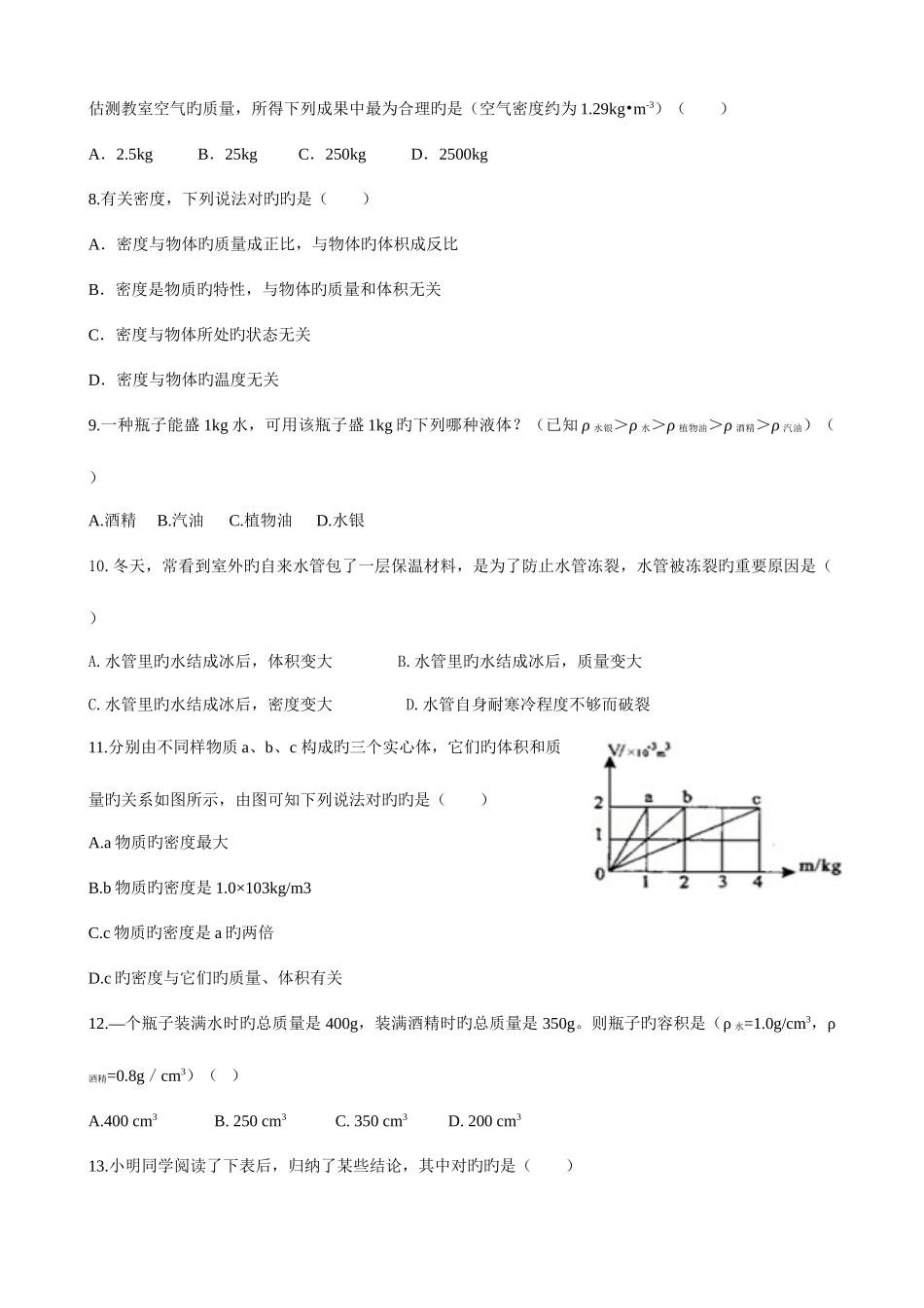 2025年人教版八年级物理上册全套单元测试题附答案质量和密度单元测试题汇编_第2页