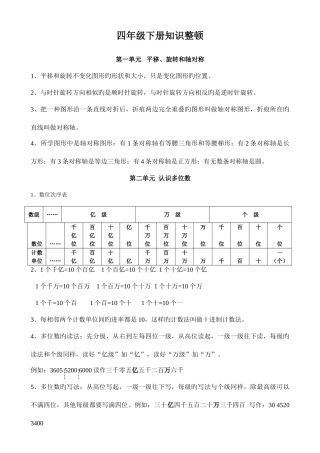2025年新苏教版四年级数学下册知识点大全